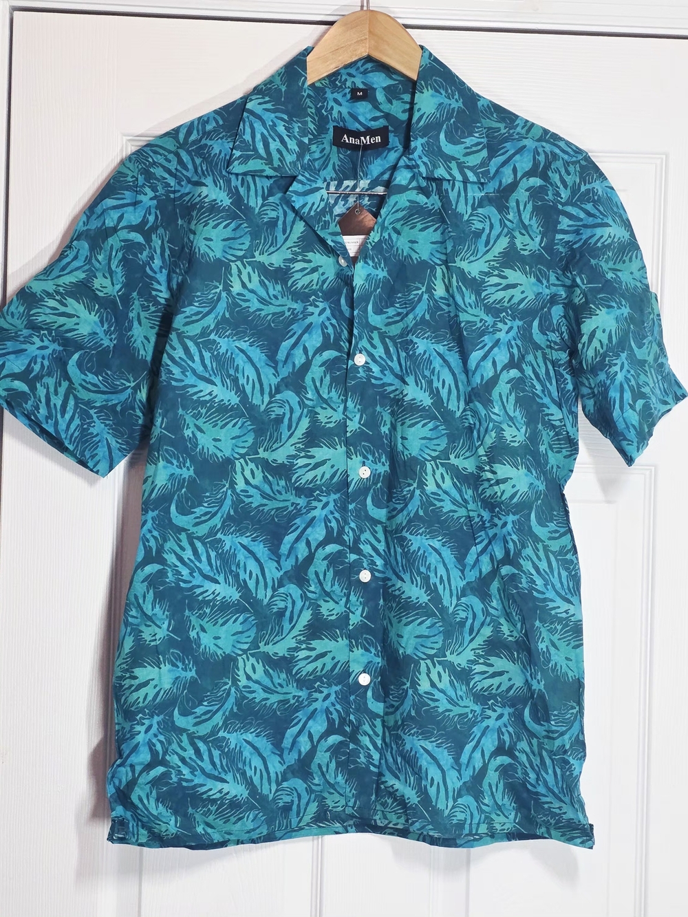 Anamen Green Tropical Palm Tree Medium Button Up Short Sleeve Shirt